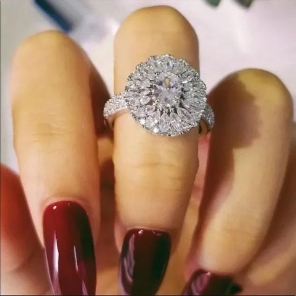 MARQUISE 925 STERLING SILVER OVAL DIAMOND RING, CUTE RING, SHINY RING.